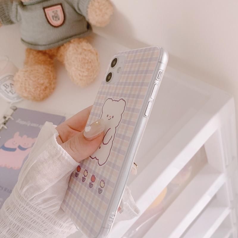Plaid Design Bear iPhone Case-Fonally-Fonally-iPhone-Case-Cute-Royal-Protective