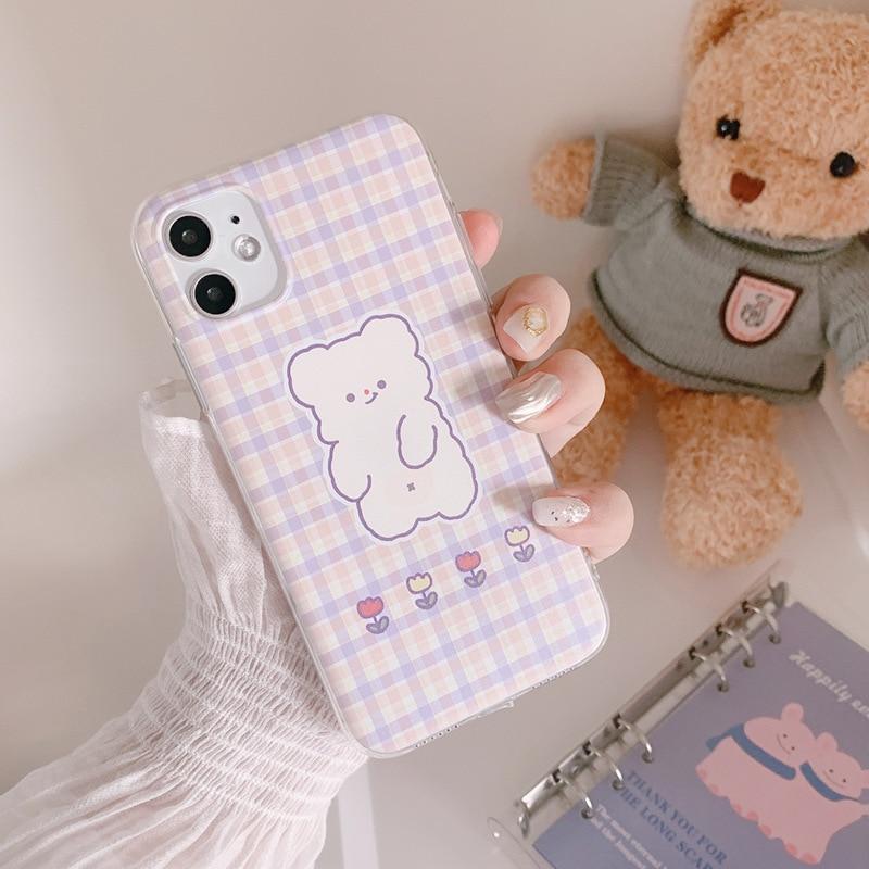 Plaid Design Bear iPhone Case-Fonally-Fonally-iPhone-Case-Cute-Royal-Protective