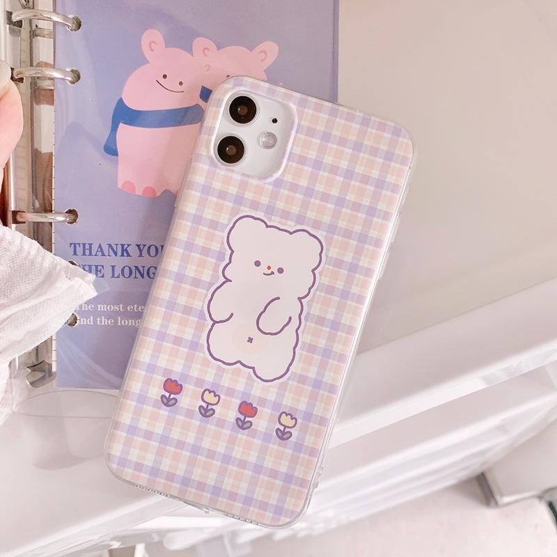Plaid Design Bear iPhone Case-Fonally-Fonally-iPhone-Case-Cute-Royal-Protective