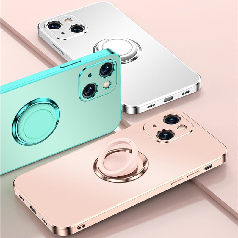 Plated & Square iPhone Case with Metal Ring-Fonally-