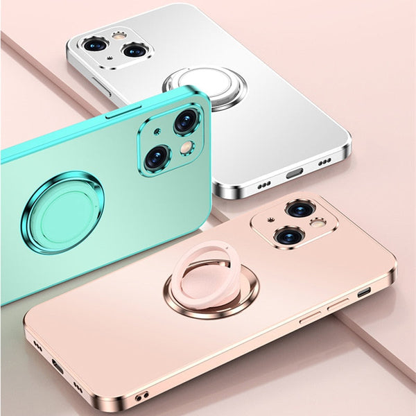 Plated & Square iPhone Case with Metal Ring-Fonally-Fonally-iPhone-Case-Cute-Royal-Protective