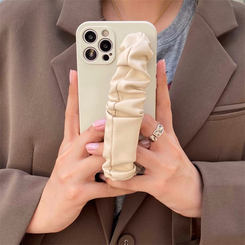 Pleated Leather Wristband iPhone Case-Fonally-Fonally-iPhone-Case-Cute-Royal-Protective