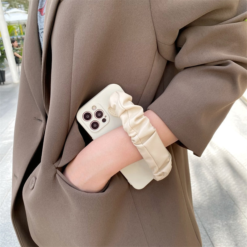 Pleated Leather Wristband iPhone Case-Fonally-Fonally-iPhone-Case-Cute-Royal-Protective