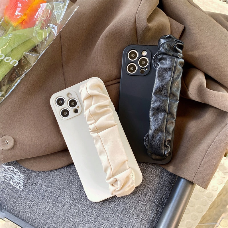 Pleated Leather Wristband iPhone Case-Fonally-Fonally-iPhone-Case-Cute-Royal-Protective