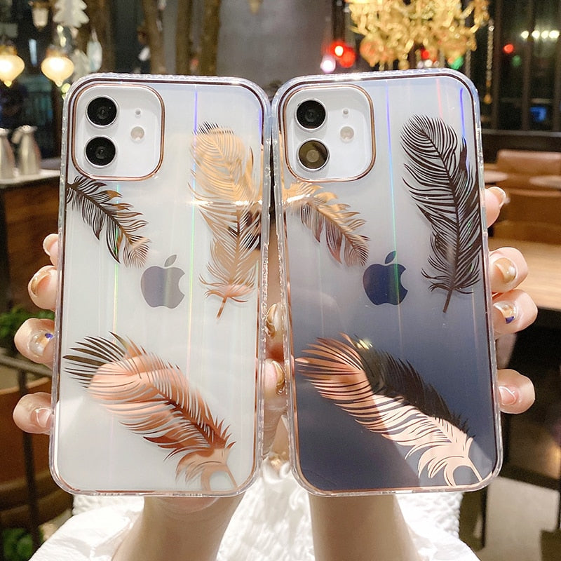 Rainbow Gradient Feather iPhone Case-Fonally-Fonally-iPhone-Case-Cute-Royal-Protective