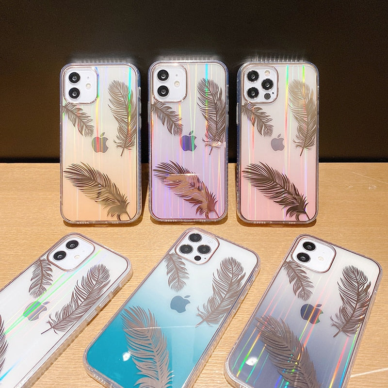 Rainbow Gradient Feather iPhone Case-Fonally-Fonally-iPhone-Case-Cute-Royal-Protective