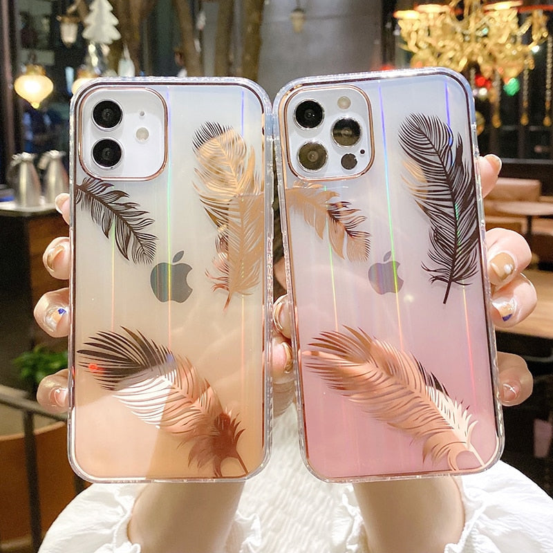 Rainbow Gradient Feather iPhone Case-Fonally-Fonally-iPhone-Case-Cute-Royal-Protective