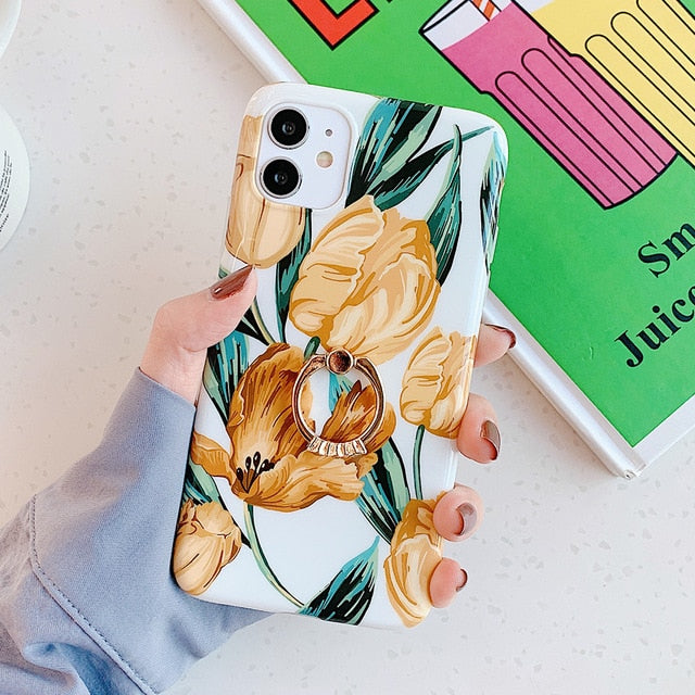 Retro Floral iPhone Case with Ring-Fonally-For iPhone 12 Pro Max-B with Ring-Fonally-iPhone-Case-Cute-Royal-Protective