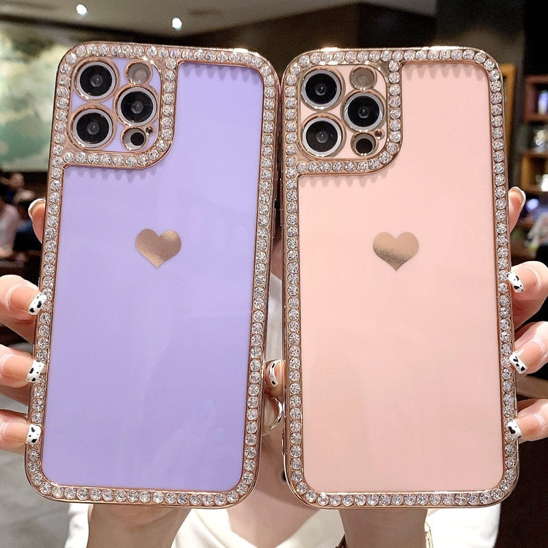 Rhinestone Heart iPhone Case-Fonally-Fonally-iPhone-Case-Cute-Royal-Protective