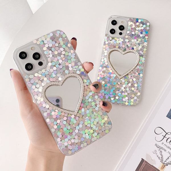 Sequin Heart Mirror iPhone Case-Fonally-Fonally-iPhone-Case-Cute-Royal-Protective