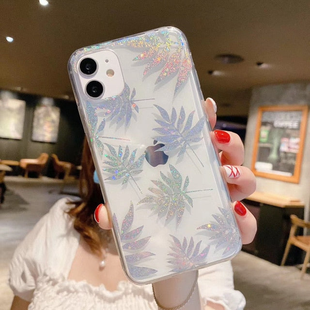 Shiny Glittering Leaves iPhone Case-Fonally-For iPhone SE 2020-Fonally-iPhone-Case-Cute-Royal-Protective