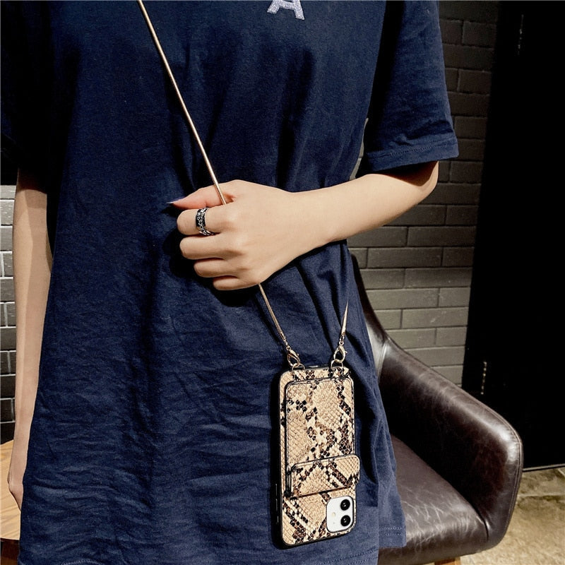 Snakeskin iPhone Case with Wallet and Lanyard-Fonally-Fonally-iPhone-Case-Cute-Royal-Protective