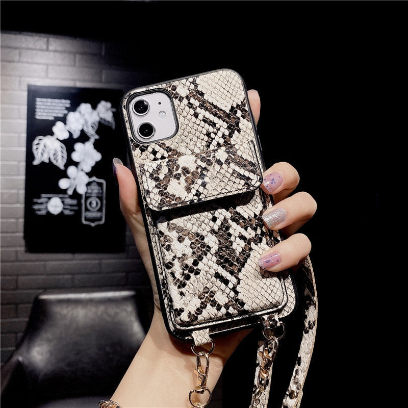 Snakeskin iPhone Case with Wallet and Lanyard-Fonally-Fonally-iPhone-Case-Cute-Royal-Protective