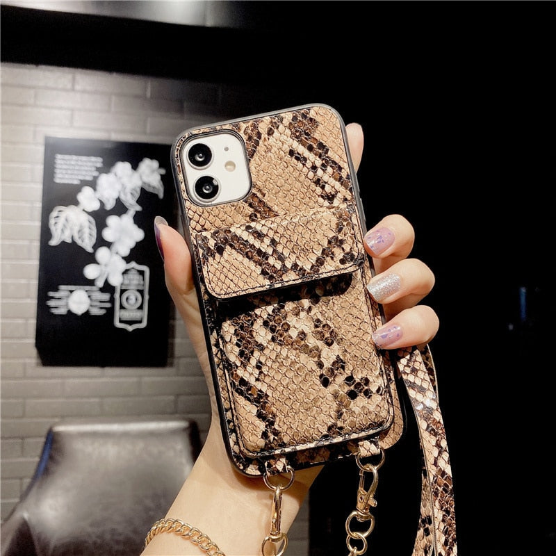Snakeskin iPhone Case with Wallet and Lanyard-Fonally-Fonally-iPhone-Case-Cute-Royal-Protective