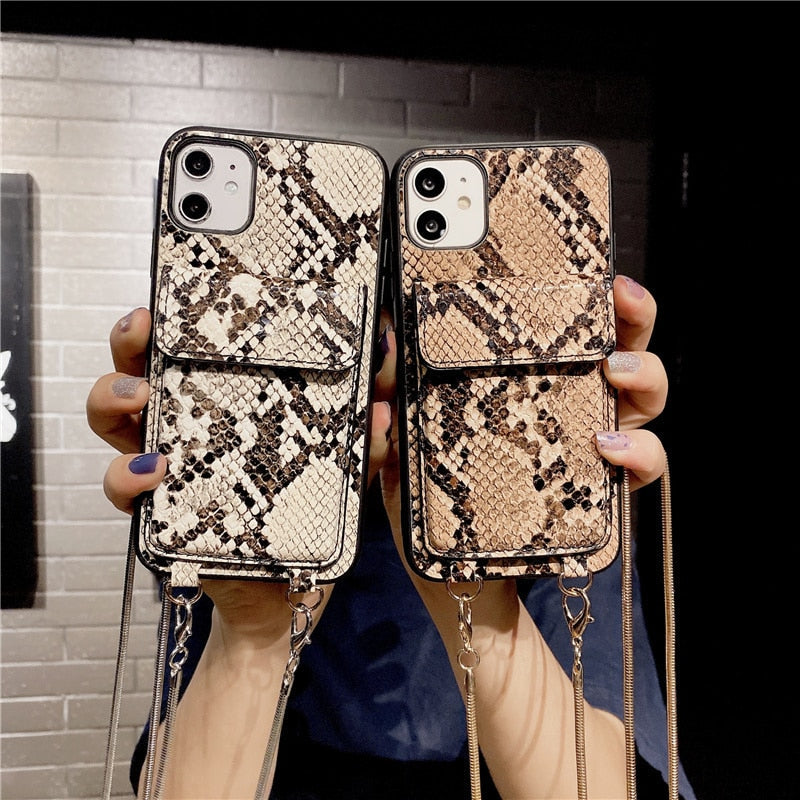 Snakeskin iPhone Case with Wallet and Lanyard-Fonally-Fonally-iPhone-Case-Cute-Royal-Protective