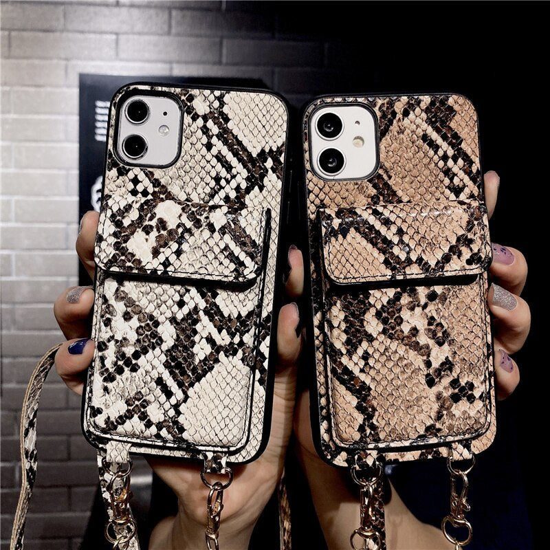 Snakeskin iPhone Case with Wallet and Lanyard-Fonally-Fonally-iPhone-Case-Cute-Royal-Protective