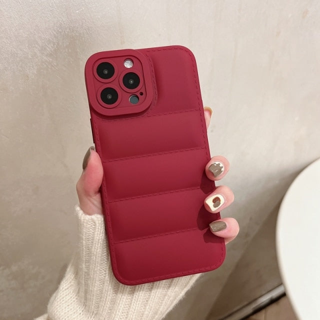 Soft Down Jacket iPhone Case-Fonally-For iPhone 13 Pro Max-Wine Red-