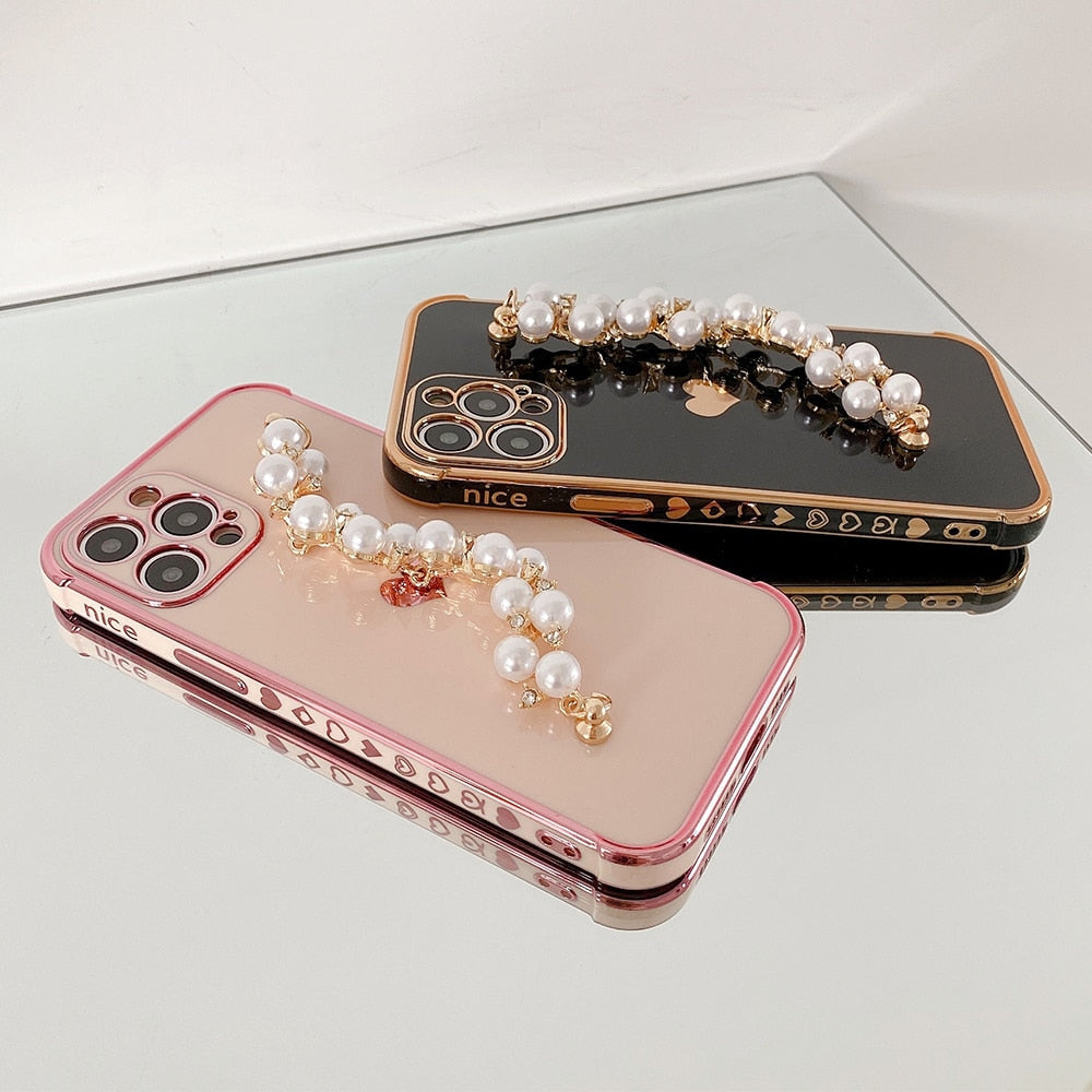 Variety Hearts iPhone Case with Pearl Chain-Fonally-