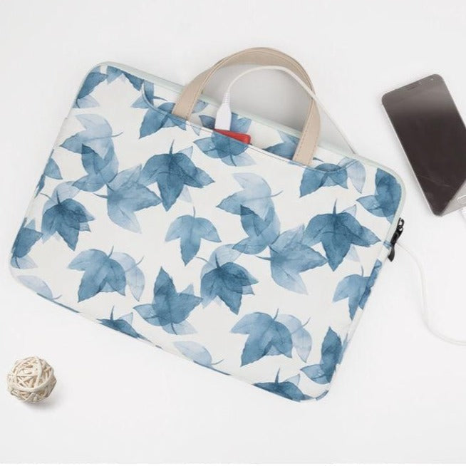Watercolor Blue Leaves MacBook Bag-Fonally-