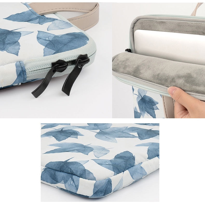 Watercolor Blue Leaves MacBook Bag-Fonally-