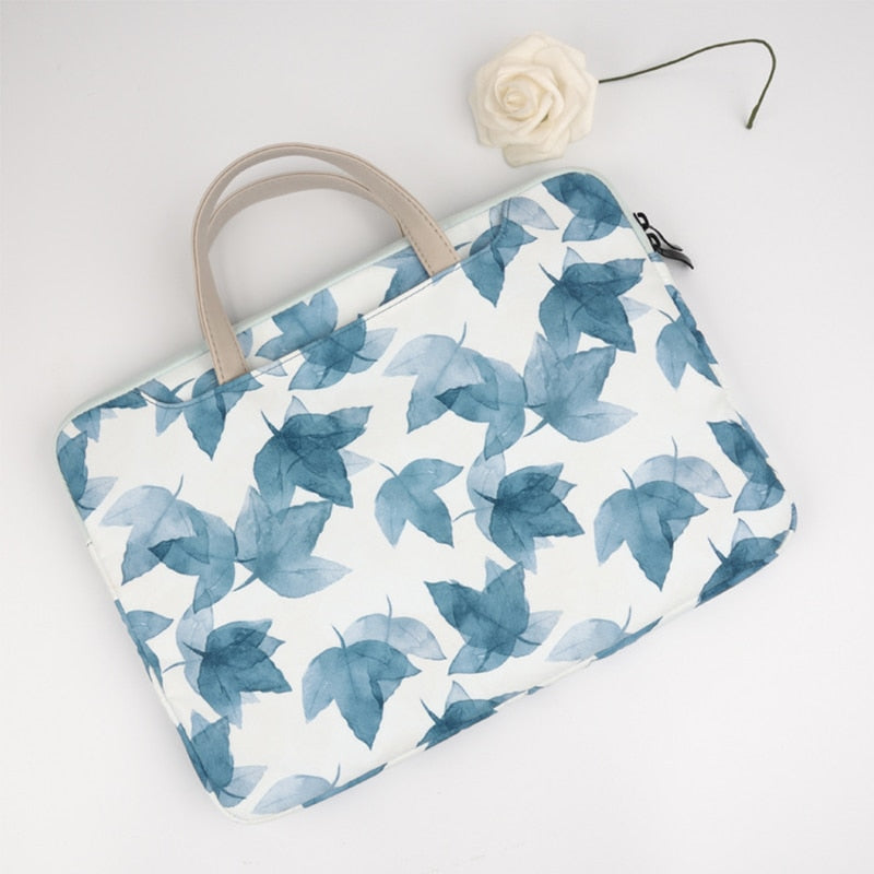 Watercolor Blue Leaves MacBook Bag-Fonally-